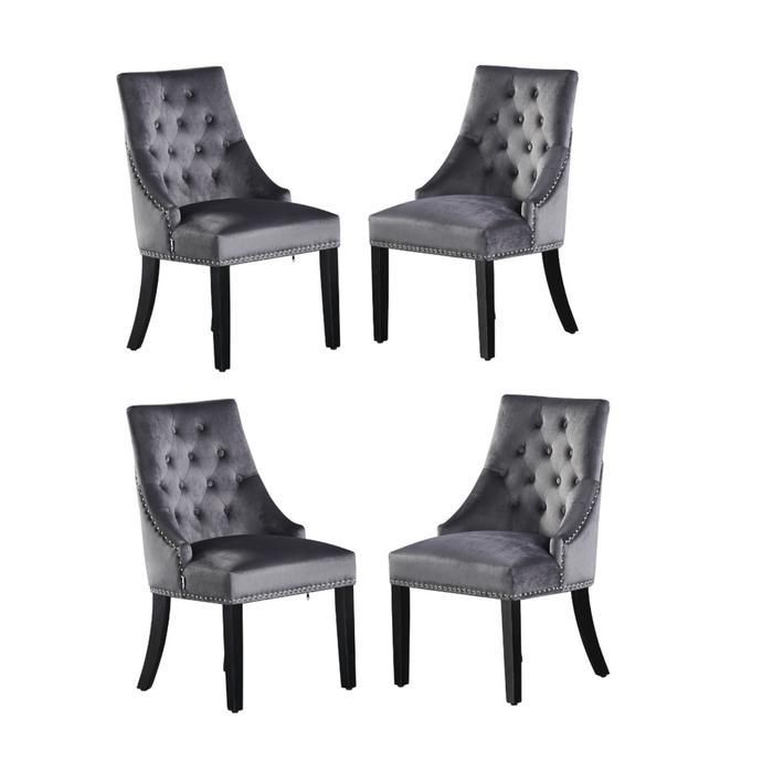 Ensemble de 4 chaises de salle à manger en velours avec dossier – Style design, pieds en bois – Salle à manger et salon