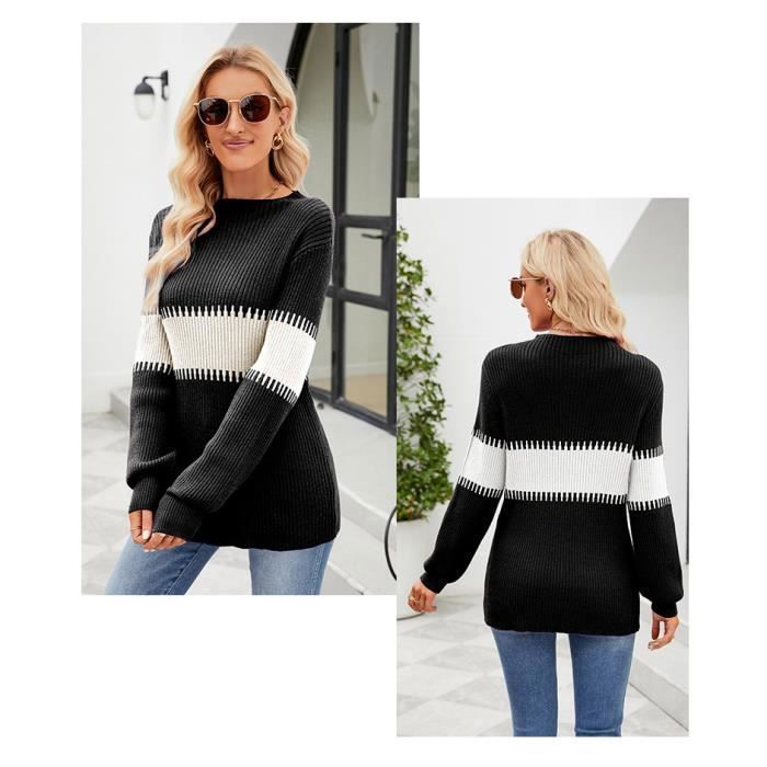 Pull en Tricot Femme INSFITY - Col mi-haute Bicolore - Manches Longues - Automne/Hiver