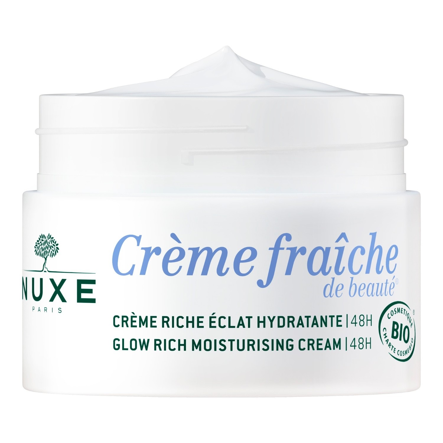 NUXE Crème Riche Éclat Hydratante 48H, Certifiée Bio
