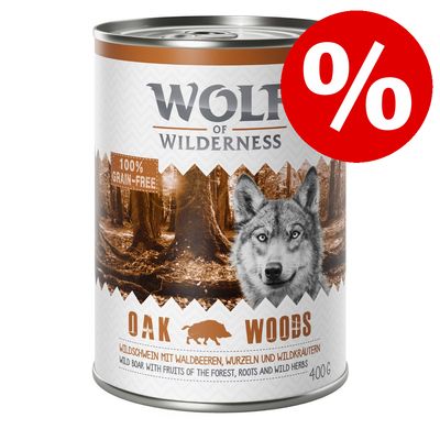 24 x 400g hrană umedă pentru câini Wolf of Wilderness - Preț special!*