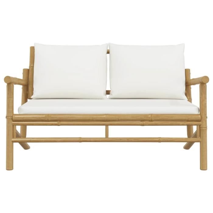 vidaXL Banc de jardin avec coussins blanc crème bambou 363460