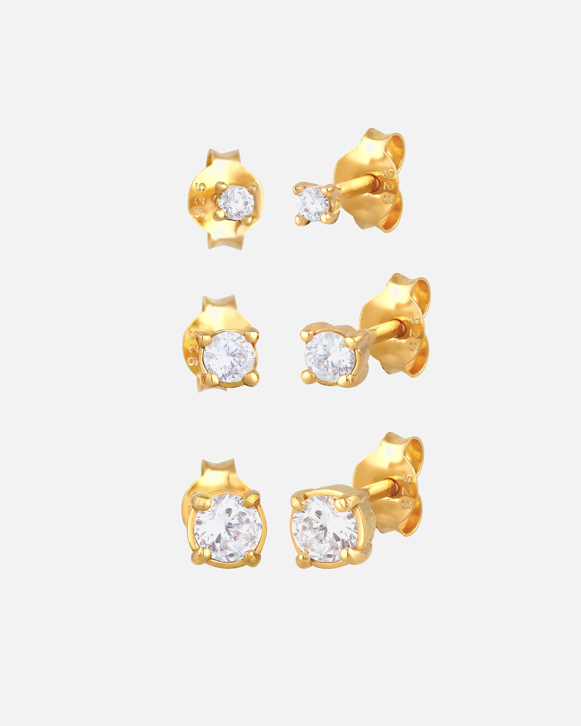 Elli Set de 3 clous d'oreilles pour dames avec zirconium en argent 925 Sterling