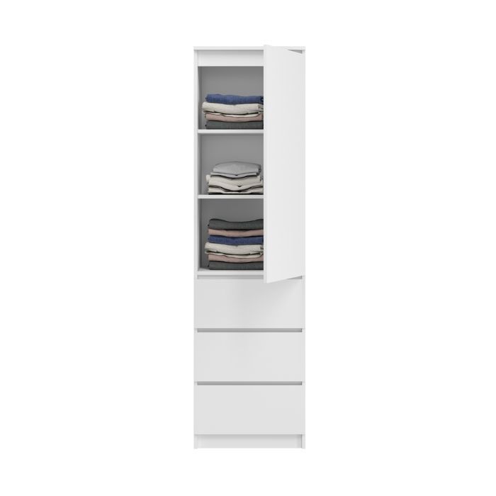 Armoire de rangement 3 tiroirs 3 étagères - Armoire de bureau - Meuble de rangement chambre bureau entrée - 50x40x180 cm - Blanc