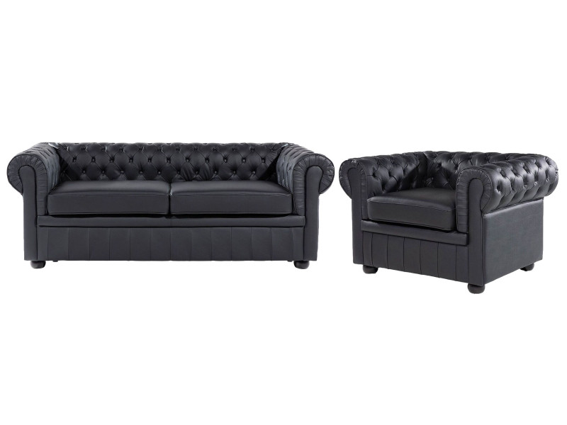 Komplet wypoczynkowy CHESTERFIELD Skóra naturalna Czarny dla 4 osób