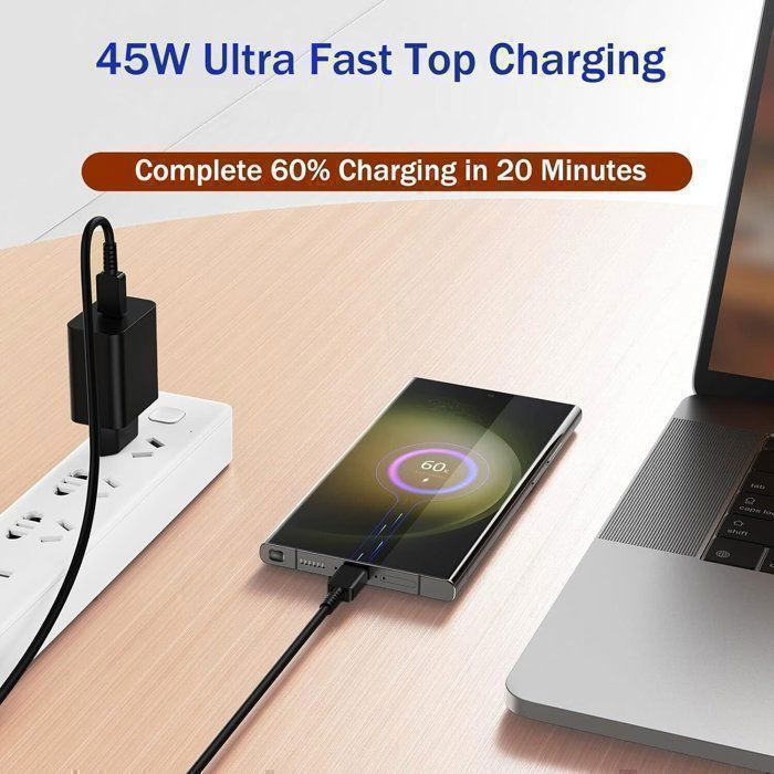 Caricabatterie rapido USB C da 45 W, cavo Type C compatibile con Samsung Galaxy S24 ULTRA/S23/S2 Plus/S21 FE 5G/Note 20 ecc. (cavo da 2 m)
