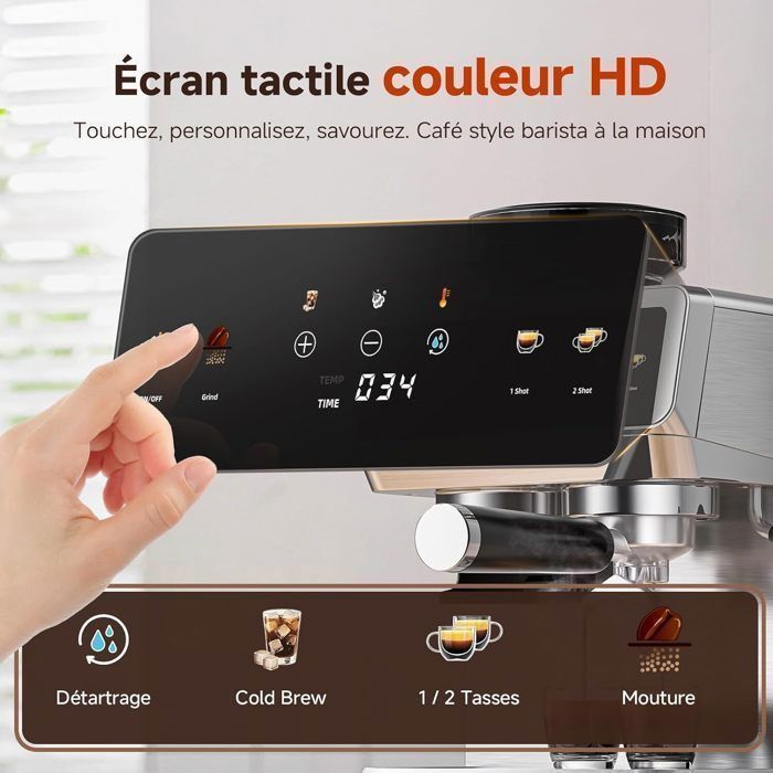Machine à café avec broyeur AMZCHEF 44 réglages de mouture machine à expresso 20 bars acier inoxydable