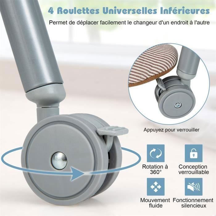 Cambiador plegable 4 en 1 para bebés COSTWAY con bañera (20 L) - 4 ruedas, manguera de 1 m, bandeja de almacenamiento, cojín de PVC impermeable - 35 kg - Gris