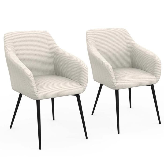 IDMARKET Lot de 2 chaises de salle à manger JANY en velours côtelé beige