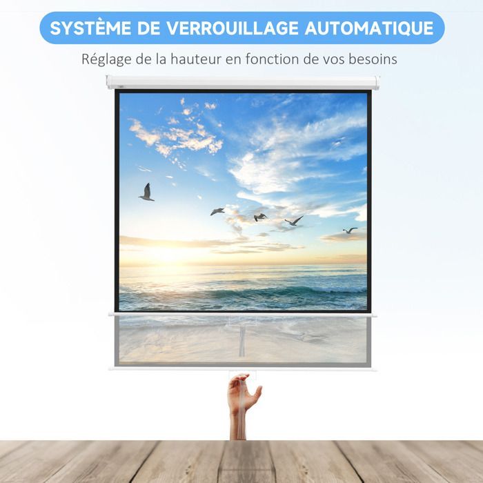 Pantalla de proyección HOMCOM de 85 pulgadas para cine en casa, 1:1, 4K HD, montaje en pared/techo, acero, 162,5 x 8 x 162 cm, blanca.