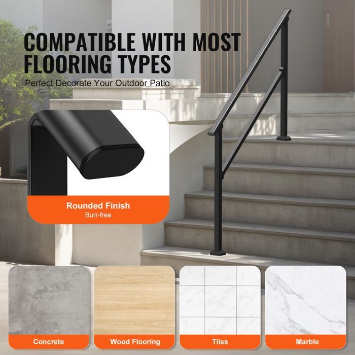 Corrimano per scale esterne VEVOR - 1380 x 84 x 920 mm - con kit di installazione - Corrimano per portici e terrazze - Nero