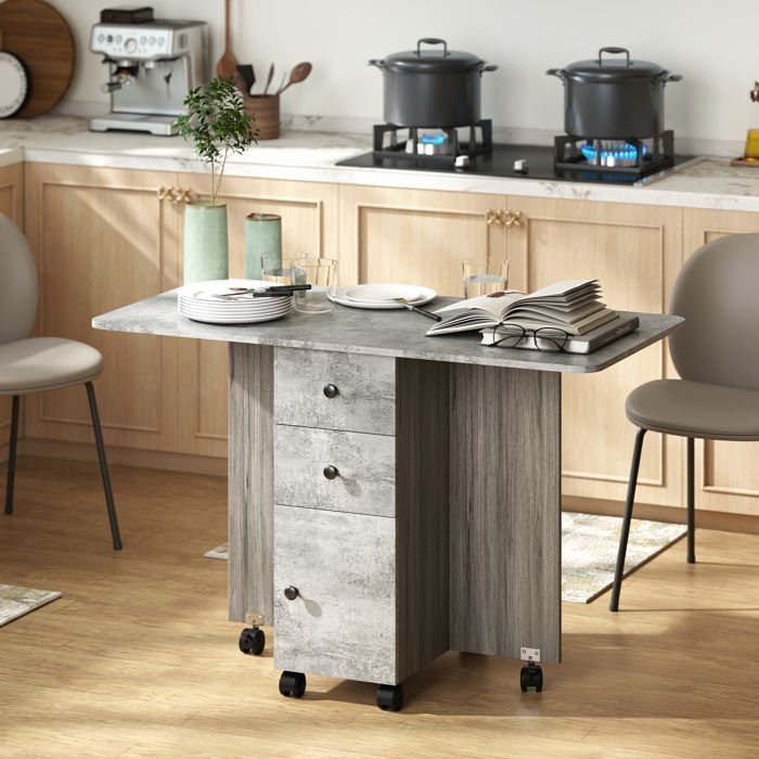 HOMCOM - Mesa de cocina - Tablero de partículas - 120x60x76,5cm - Gris
