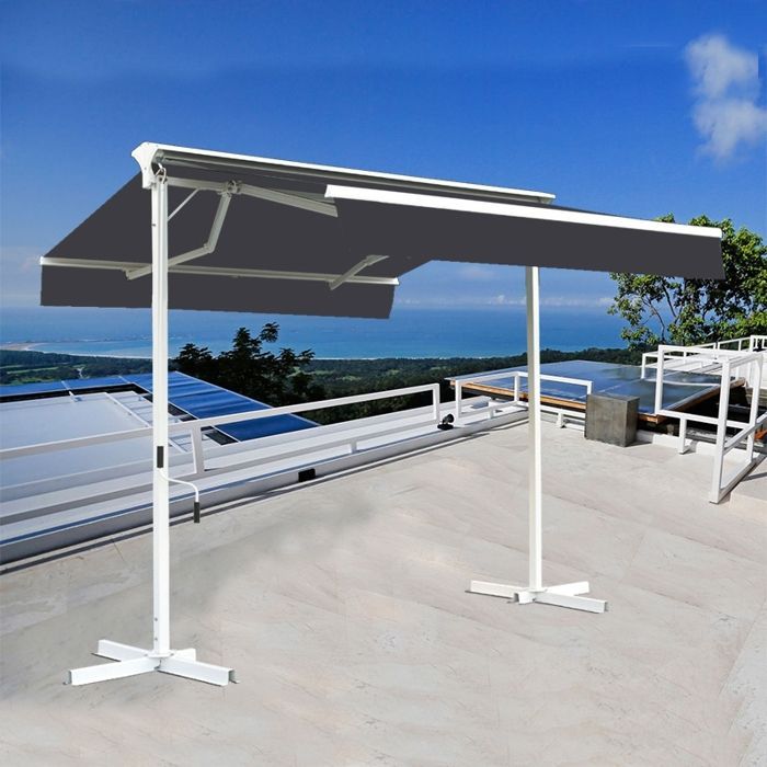 Toldo de terraza de doble pendiente con cassette independiente - 4 x 4 m - Gris antracita