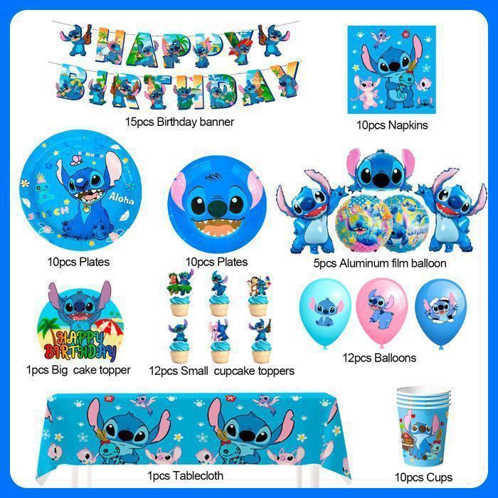 Stitch Birthday Decorations, Birthday Party Supplies, Lilo & Stitch Birthday Tableware Set, Balloon Decorations