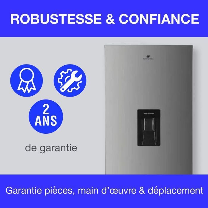 Réfrigérateur congélateur bas  251L - CONTINENTAL EDISON - Total No Frost - Inox - Classe D - L 54 cm x H 180 cm