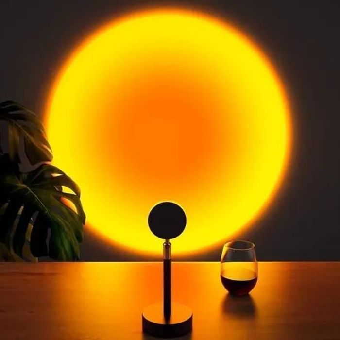 Lámpara de mesa - JEEMAK - Proyección de puesta de sol - Negra - Recargable por USB - LED - Diseño contemporáneo