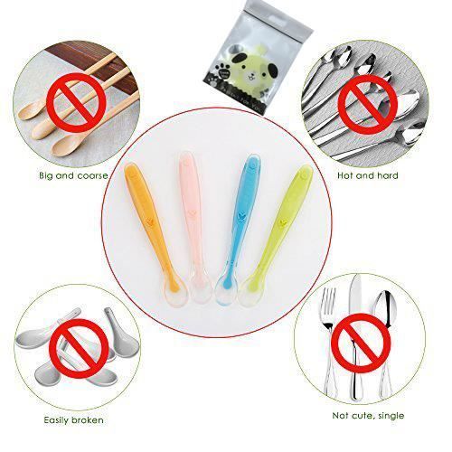 Cucharas suaves para bebés ChaoHuiFeng de silicona, juego de 4 cucharas para la introducción de alimentos sólidos, para bebés de 4 meses.