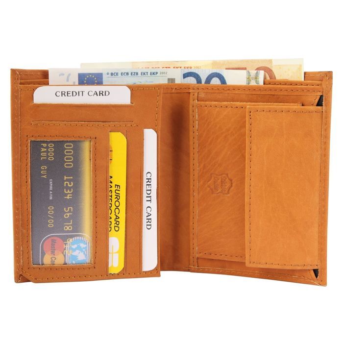 Portefeuille homme - EXCELLANC - Bahri - Cuir véritable marron - 8 emplacements cartes - Sans fermeture