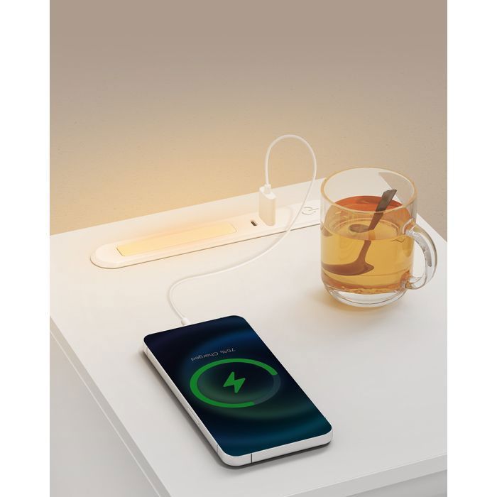 Set of 2, Narrow Bedside Tables, with LED Lighting, 1 USB-A Port, 1 USB-C Port, Drawers and Open Compartments, Cloud White