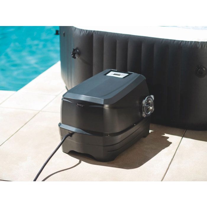 Jacuzzi hinchable octogonal Intex PureSpa Carbon con burbujas y chorros, capacidad para 4 personas + 12 filtros + 5 kg de sal + kit de mantenimiento