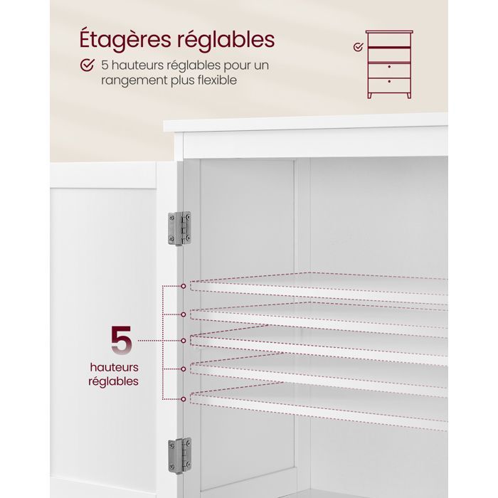 VASAGLE Armoire de Salle de Bain, Placard de Cuisine avec 2 Portes, 2 Tiroirs, Étagères Réglables, 30 x 60 x 110 cm, Blanc