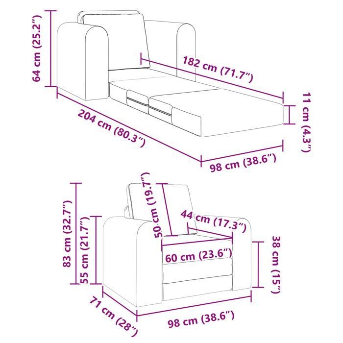 569884 & Divano letto a pavimento 2 in 1, lettino trasformabile, velluto nero 98x71x83 cm