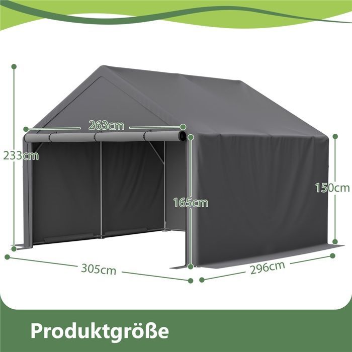 Casetta da giardino per biciclette 305x296x233 cm, tenda porta attrezzi da esterno grigio scuro, robusta e impermeabile per attrezzi e campeggio