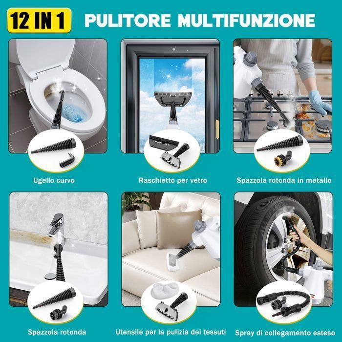 Nettoyeur Vapeur,Multi-usage Nettoyant Vapeur,Punaises de Lit Avec 12 Accessoires Pour Taches sur Vitres,Canapé,Voiture,Cuisines