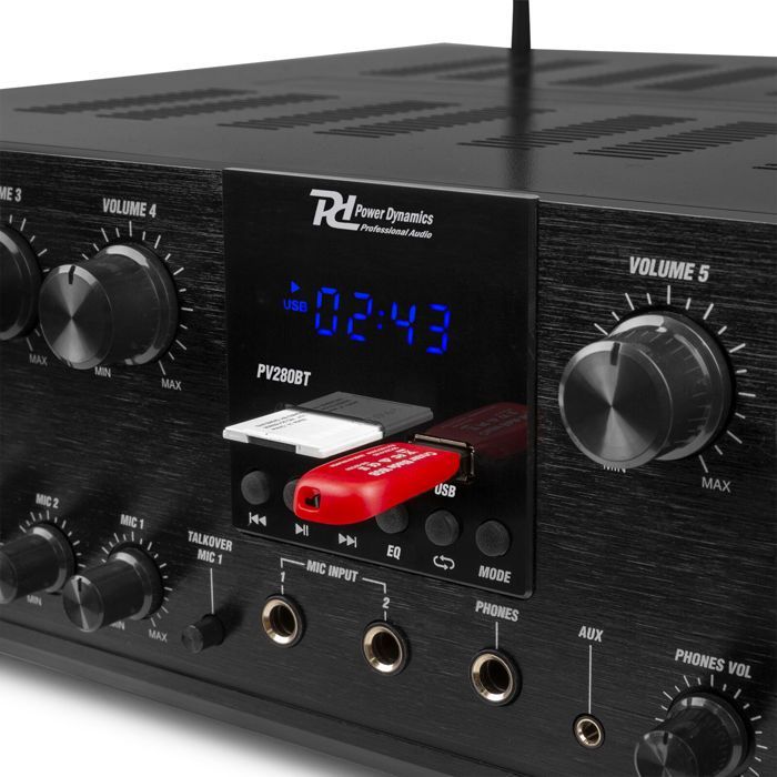 Power Dynamics PV280BT 8-Zone Bluetooth Audio Amplifier - 16 x 50W, MP3 Player, USB/SD, FM Radio