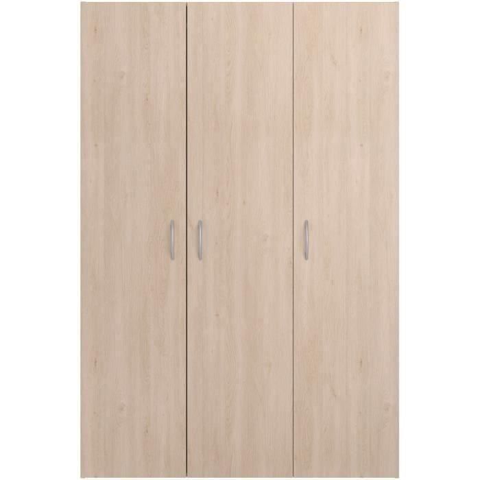 Armoire - EASY LIFE - Décor Chêne clair - 3 portes battantes - L120,2 x H180 x P49,7cm - PARISOT EASY LIFE