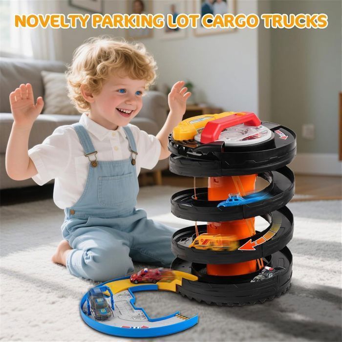 Pista de carreras VATOS 2 en 1 con mini coches: juguete interactivo con luces y sonidos para niños, carreras y habilidades motoras, a partir de 3 años.