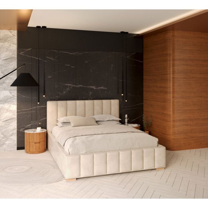 Letto contenitore Austin 160 x 200 cm con base a doghe sollevabile, color crema