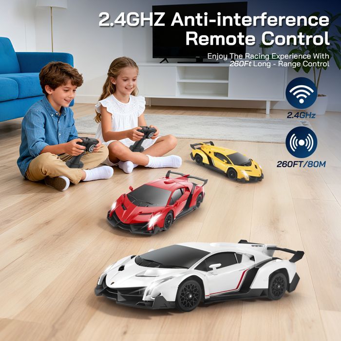 Lamborghini RC Car, 1:18 4WD RC Drift Voiture télécommandée avec lumières LED, vitesse 20 km/h, voiture de course jouet cadeau