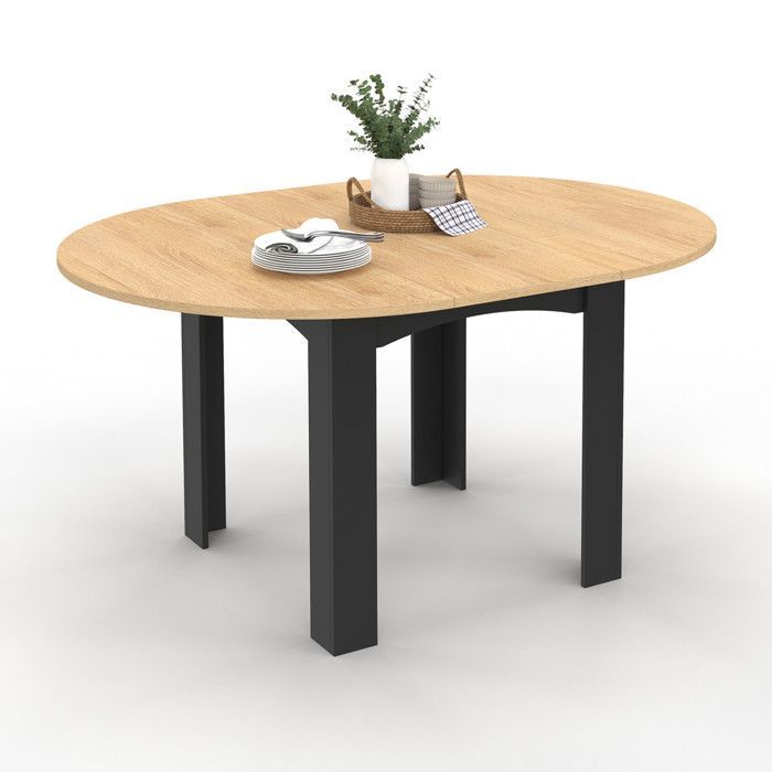 Uitschuifbare ronde eettafel - IDMARKET - DONA - Hout en zwart - 4-8 personen - 110-150 cm