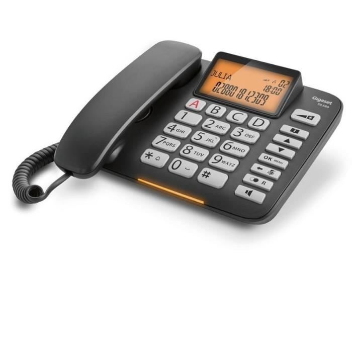 Teléfono con cable - SIEMENS - GIGASET DL580 - Pantalla retroiluminada - Botones grandes - Volumen ajustable