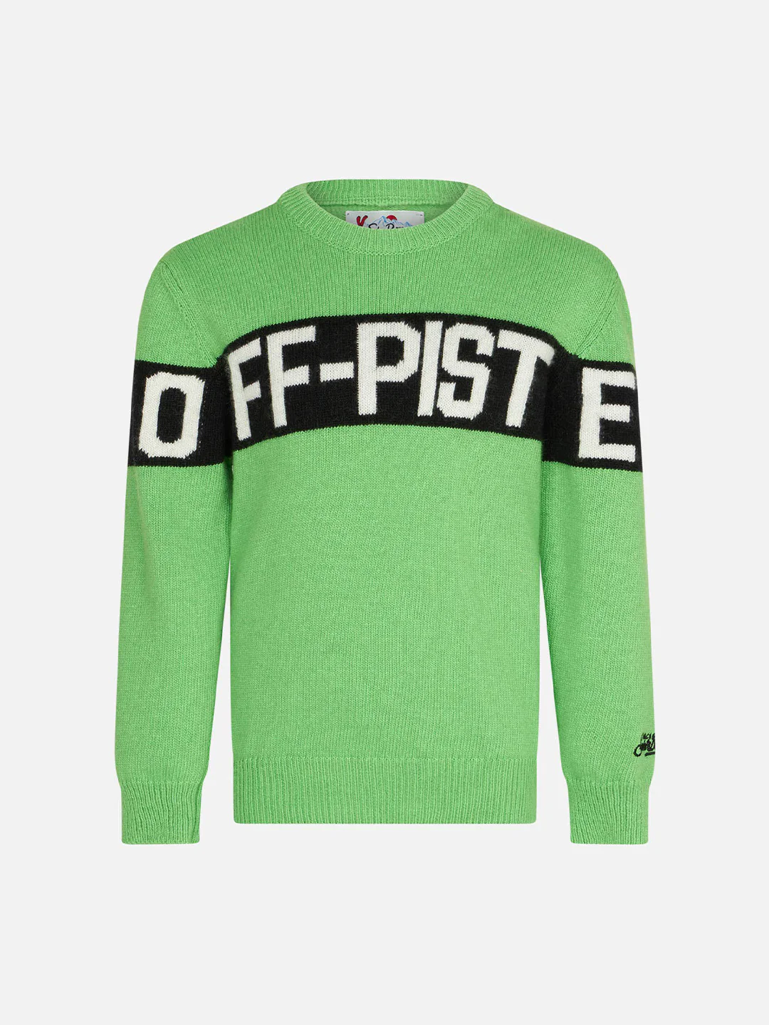 Maglione verde fluo da bambino con scritta Off-Piste