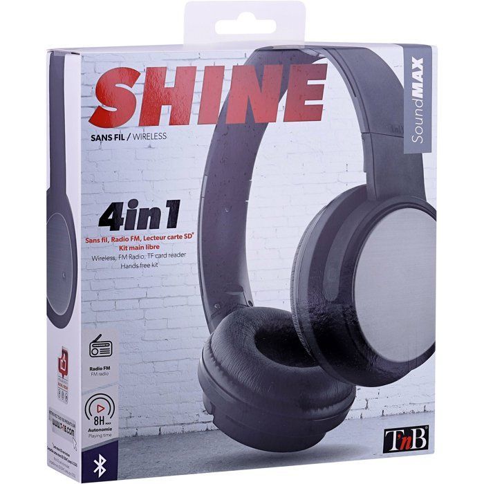 Auriculares 4 en 1 - T'nb - Shine 3 - Inalámbricos/Con cable/Lector de tarjeta SD/FM - Bluetooth - 8 horas de autonomía - Negro