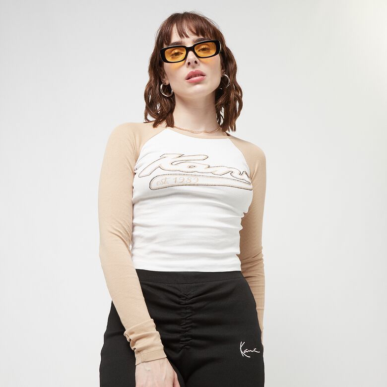 Camiseta de manga larga acanalada con bloques de corte estilo universitario