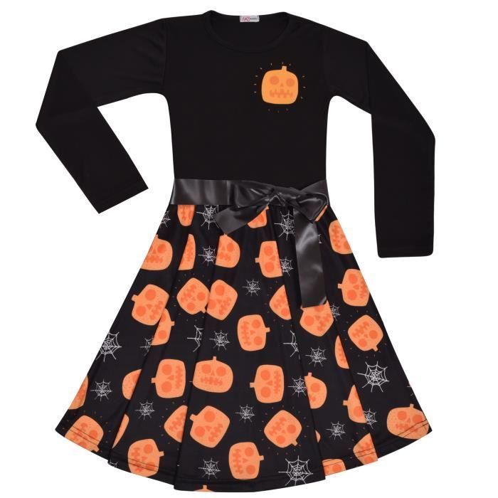 Vestido skater para niñas, paneles negros, estampado de gato y calabaza, suave y cómodo, vestidos de moda para fiestas de Halloween, edades de 5 a 13 años.