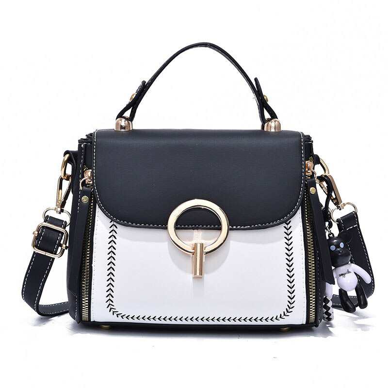 borsa a tracolla economica da donna con ciondolo quadrato in pelle a contrasto con orsacchiotto borse a tracolla da donna