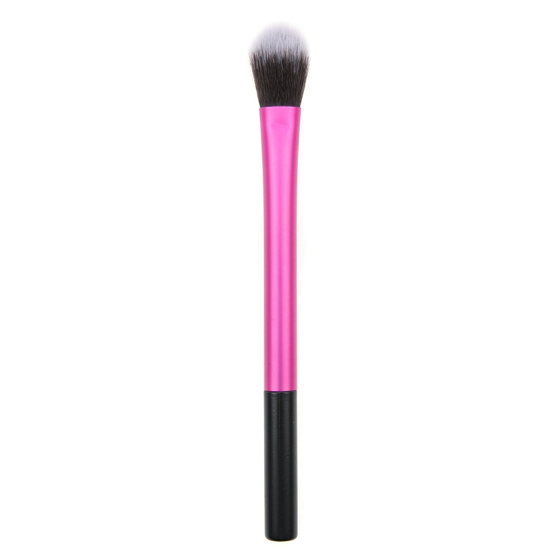 Petit pinceau de maquillage rose en aluminium, pinceau illuminateur pour fard à paupières, outil de beauté à bordure croisée