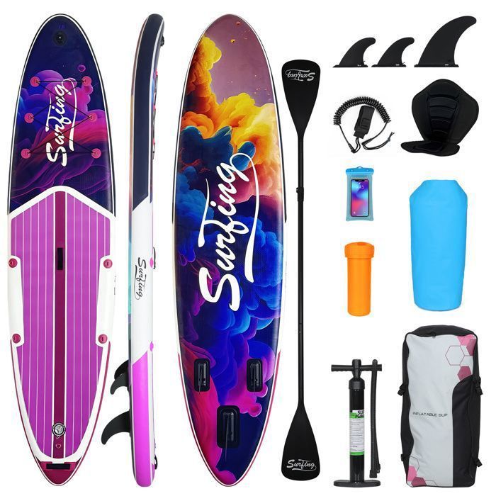Tabla de paddle surf hinchable - 335x84x15cm - Tabla hinchable con asiento - PULUOMIS - Carga máxima 150 kg - Morado