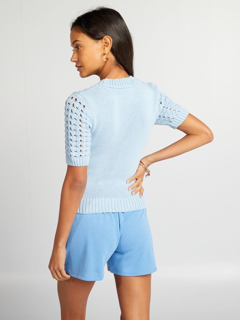 Jersey de punto calado de manga corta - AZUL