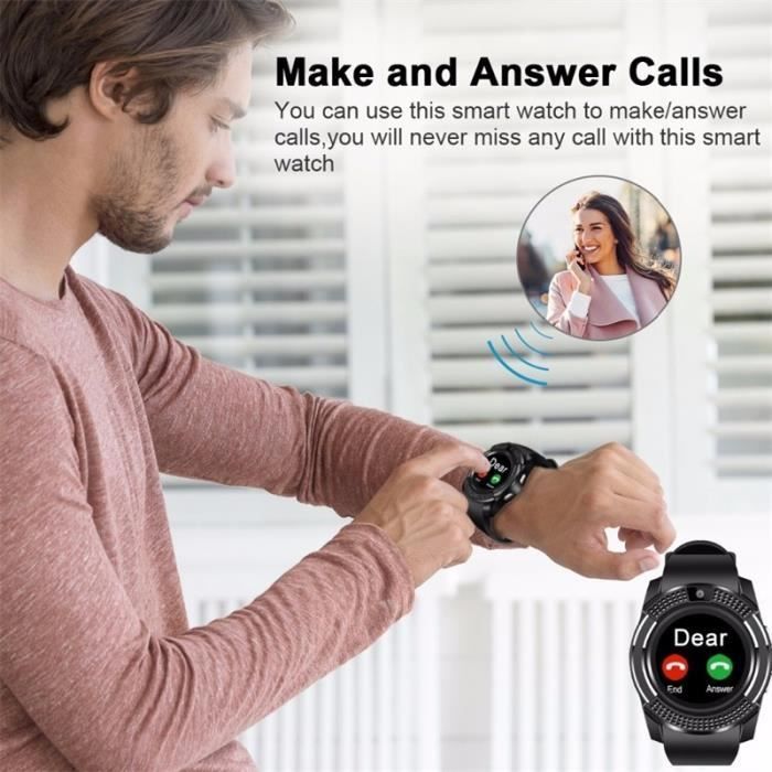 Herren-Smartwatch V8 – YASSUO – Bluetooth Sport – Kamera, SIM-Kartensteckplatz, Android-Smartphone
