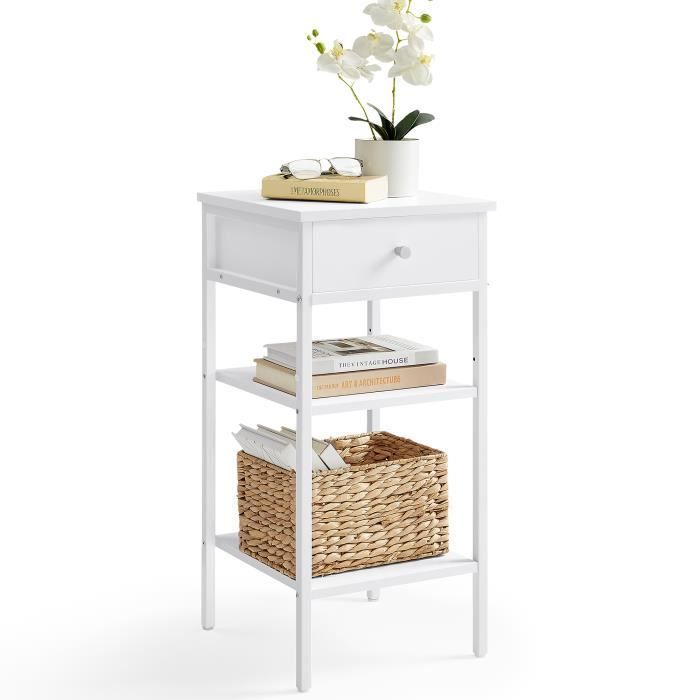 Mesa de cabeceira - VASAGLE - Branca - 1 gaveta - 2 prateleiras - Estilo moderno