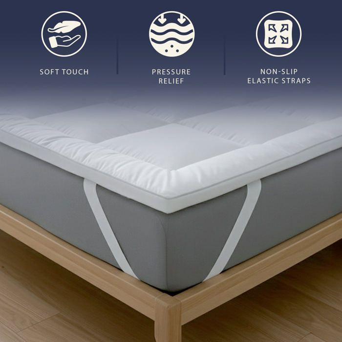 The White Stone Surmatelas 180 x 200 cm | Rembourrage 800 g/m² en Billes de Ouate avec Housse en Microfibre Respirante