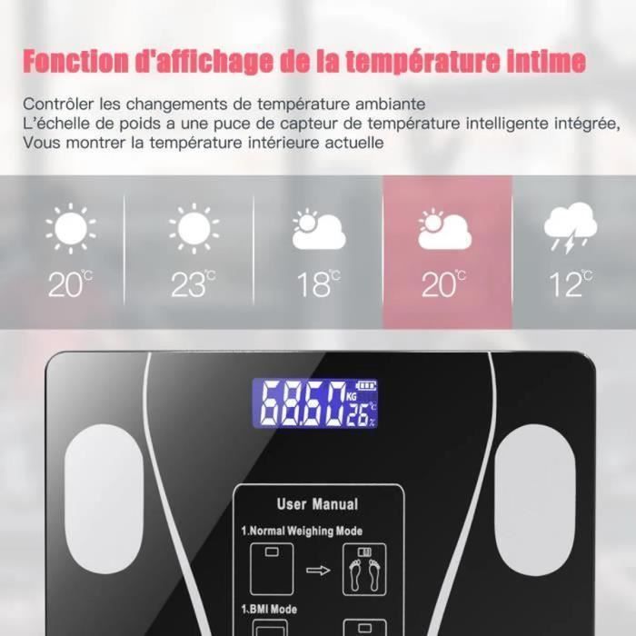 Bathroom Scale - NOBRAND - Bluetooth Body Composition Analyzer - Tempered Glass - USB Rechargeable - 180kg