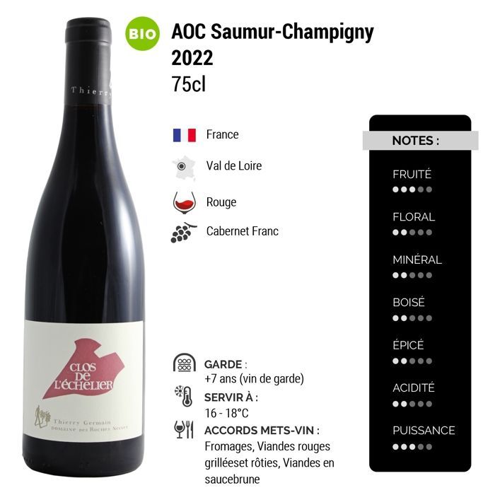 Domaine des Roches Neuves Saumur-Champigny Clos de L'Echelier 2022 - Vino rosso della Valle della Loira (3x75cl) Biologico