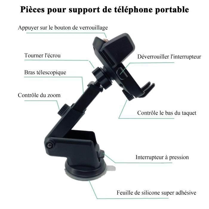 Support Téléphone Voiture, Ventouse, 360° Rotation, pour Voitureadapté Tableau Bord, Pare-Brise, Pour Iphone Samsung Smartphones