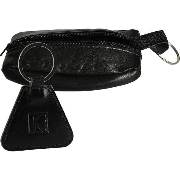 TK - Cartera para hombre - Piel auténtica - Negra - Para bolsillos de pantalón o chaqueta / Llavero TK1979