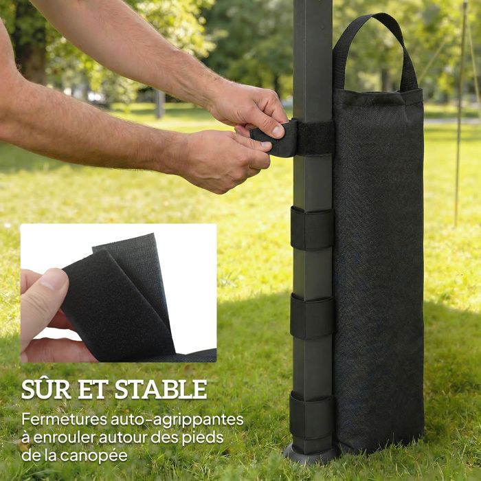 Juego de 8 bolsas de peso para cenador - Outsunny - 40 kg - Tejido Oxford 600D resistente - Patas de tienda - Negro